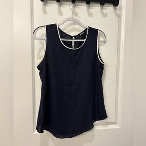 DKNY Navy Sleeveless Blouse with White Trim